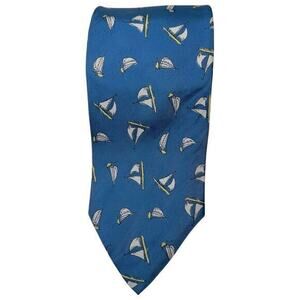 CHIPP Vintage Men’s Blue Sailboat Print Silk Neck Tie Handmade in England